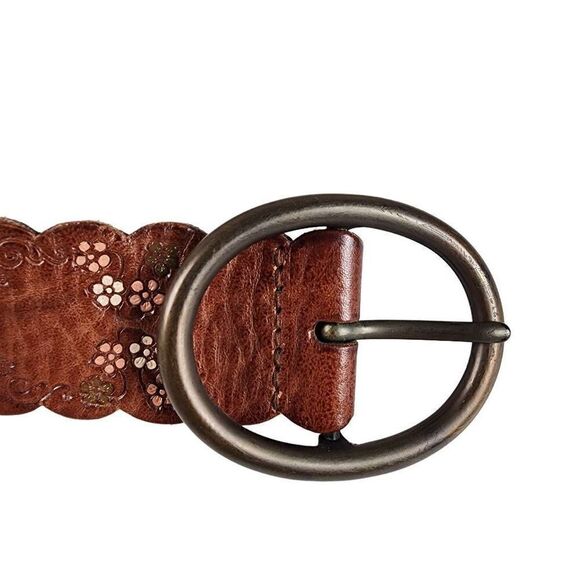 Amanda Smith- Women’s Brown Tooled Floral Leather Belt, Size M - Picture 4 of 11